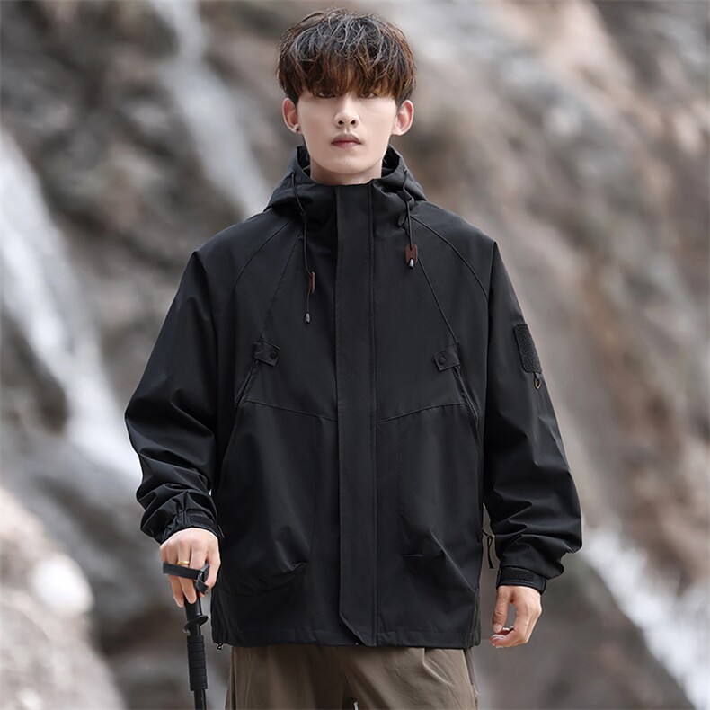 连帽防水冲锋衣情侣款夹克秋季户外外套潮款宽松A266-JK8013-P45，男装夹克，电商A266