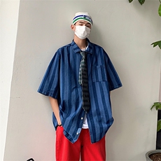 S3307-P59夏季高品质美式潮牌条纹水洗牛仔衬衫，男装衬衫，星座1501-1