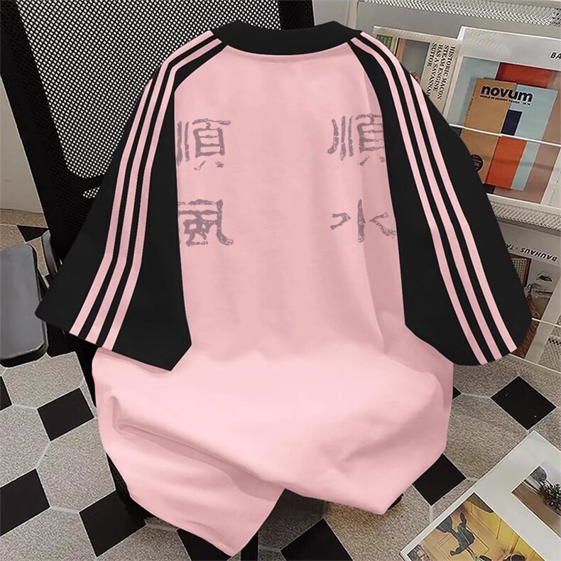 夏季美式高街重磅纯棉三条杠织带插肩撞色男女短袖T恤CZ51-特P25,男装T恤,电商A486