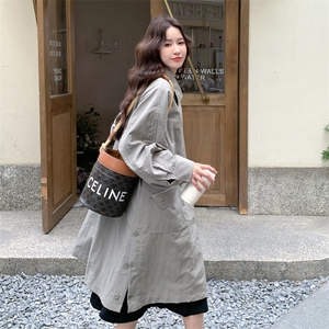 浅灰色时尚显瘦风衣外套女2025春秋季新款韩系时尚宽松中长款大衣图片