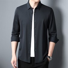 秋季中年男士纯色无痕长袖衬衫商务休闲秋装衬衣2023新款上衣男装，男装衬衫，电商B212（原钱塘6029）