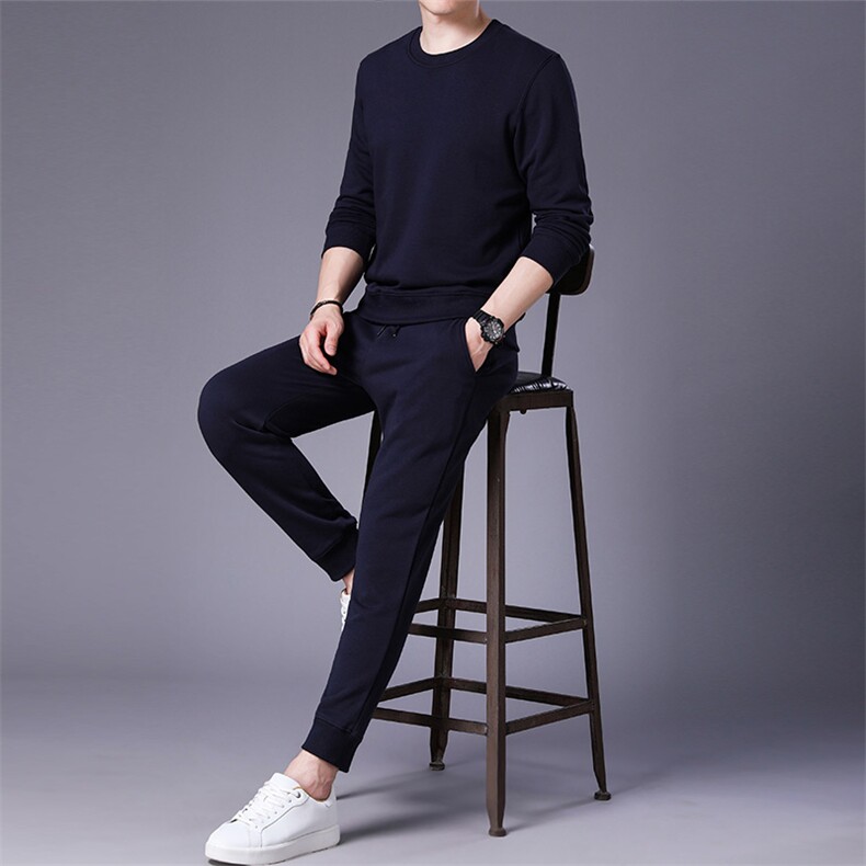 F60663930基础款罗纹时尚休闲秋装新款百搭简约卫衣套装，男装休闲套装，钱塘207-1