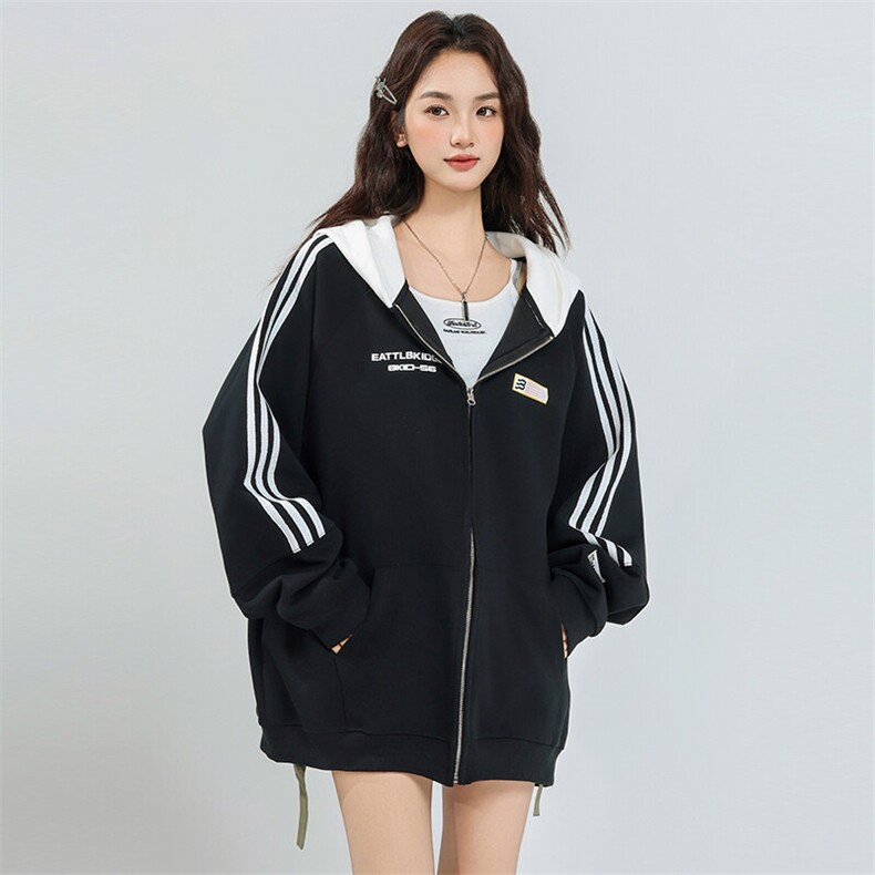 A486-P85春秋新款拼接三条杠连帽卫衣男女拉链棒球服夹克外套,男装夹克,星座911