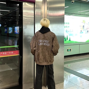 春秋新款复古PU皮外套男宽松美式情侣棒球领机车外套GAA6 P70图片