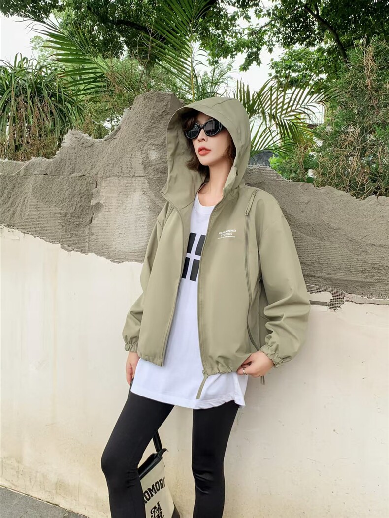（现货）连帽外套女春秋洋气短款风衣宽松休闲小个子百搭夹克上衣,女装短外套,韩蔻秀