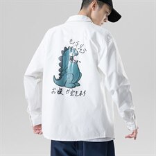 2021秋季新日系无影墙大码男休闲卡通怪兽印花宽松衬衫C3205-P35，男装衬衫，电商A001