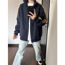 现货三条杠卫衣男女高级感开衫宽松慵懒风外套807-3-WY18-P48，女装短外套，星座807-3