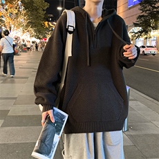 欧美高街华夫格连帽卫衣男女春秋潮复古痞帅休闲外套MY0277-P55，男装针织衫/毛衣，星座308B-1
