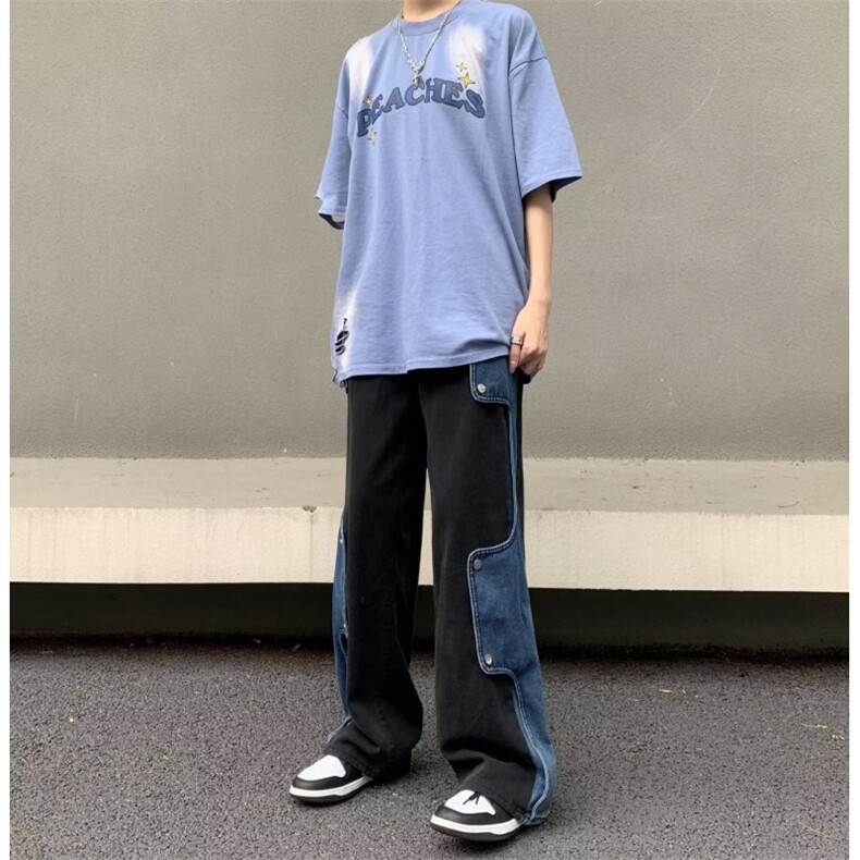牛仔裤男春秋设计感小众裤子潮牌美式高街宽松直筒BK57-P68,男装牛仔裤,星座1109-3