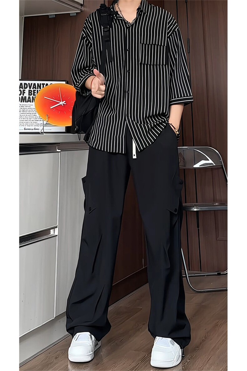 TZ20375016/P70套装夏季条纹凉感冰丝衬衫休闲裤两件套男衬衣长裤,男装休闲裤,电商A141