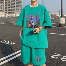 ！2025夏季新款男士华夫格短袖T恤套装百搭一套HTZ86P50，男装T恤，电商B220