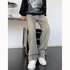 美式ins高街hiphop重工艺水洗毛边牛仔裤货号K712P65，男装牛仔裤，电商A063