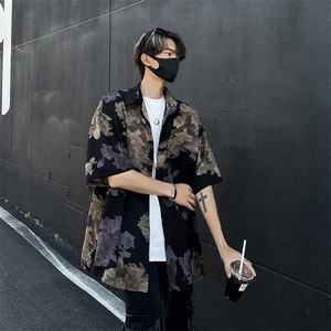 F319-P38 夏季美式高街休闲衬衣2024新款日系潮牌短袖衬衫男 现货图片