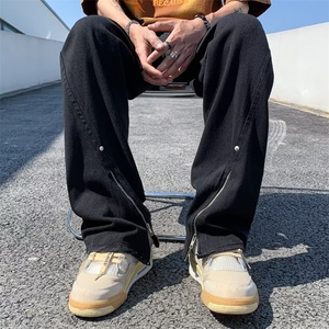 牛仔裤男韩版潮流高街帅气拉链2026夏季新款ins宽松长裤RK343-P56图片