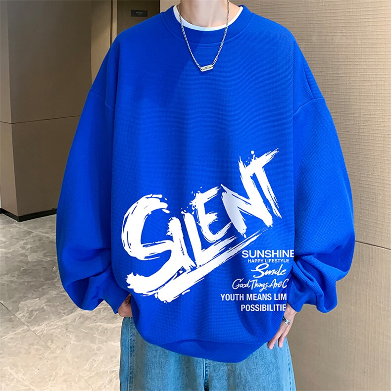 华夫格卫衣圆领卫衣男大码长袖t恤男外套HW76343-P30加绒款-P40,男装卫衣,电商A040