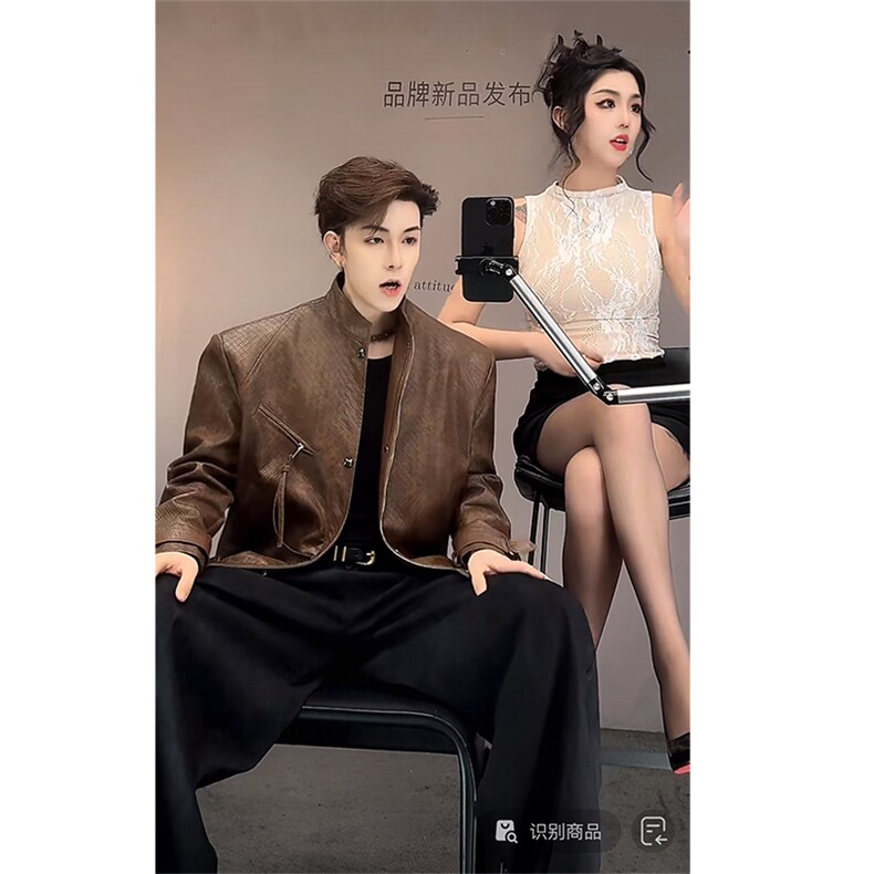 秋季新款美式复古编织设计皮衣外套机车皮夹克男JK2376P135(网图,男装夹克,电商B267
