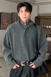网图【糯柔星点】秋冬设计感男假两件连帽情侣毛衣针织衫681150图片