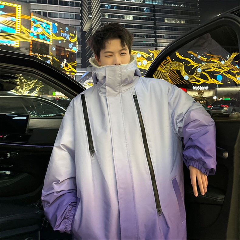 渐变三防户外冲锋衣内里600克仿兔毛潮牌棉衣XZ301AY08P128，男装棉衣，星座301A