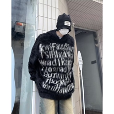 字母提花水貂绒圆领毛衣男秋冬宽松休闲针织衫上衣仿貂连帽MY261，男装针织衫/毛衣，星座1116A-2（原606A-1）