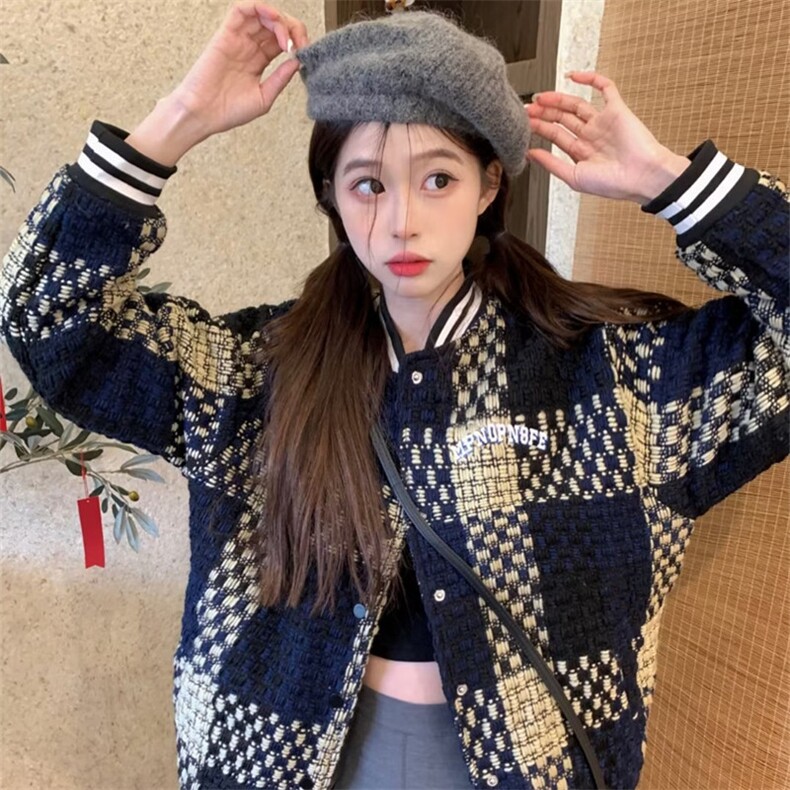 小众格子棒球服外套女春季新款复古上衣宽松休闲夹克潮JK481-P65,男装夹克,星座1008