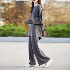 时尚宽松显瘦羊毛衫套装女秋冬季新款圆领长袖毛衣阔腿裤两件套，女装套装/套裙，琳华羊绒