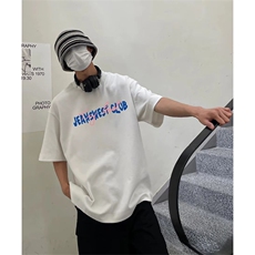 抖音得物210克现货宽松纯棉美式潮牌印花落肩袖纯棉T恤AT21120，男装T恤，电商A443