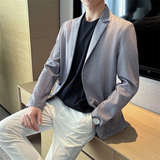 夏季薄款仿麻质高级感小西装男宽松潮流男士休闲西服轻薄单西外套，男装西服，电商B212（原钱塘6029）
