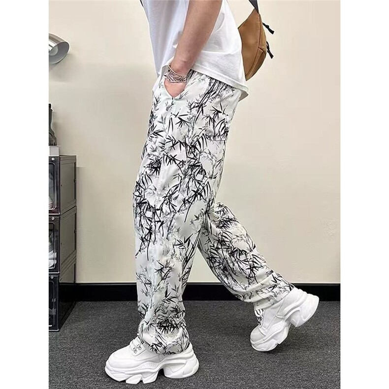 网络图现货风竹节印花冰丝休闲裤男宽松潮流束脚哈伦裤RX502-P30,男装休闲裤,星座1005-4