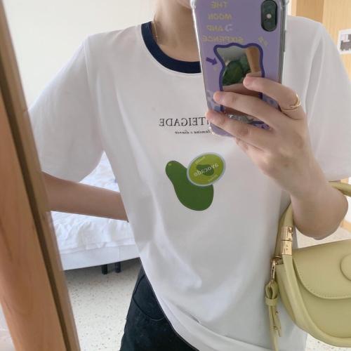 【现货】5868牛油果撞色领条圆领短袖tee,女装,海维恩