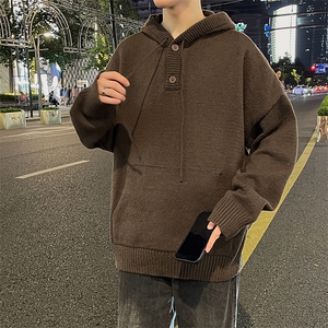 秋冬日系复古宽松连帽毛衣男女情侣休闲百搭套头针织衫外套潮图片
