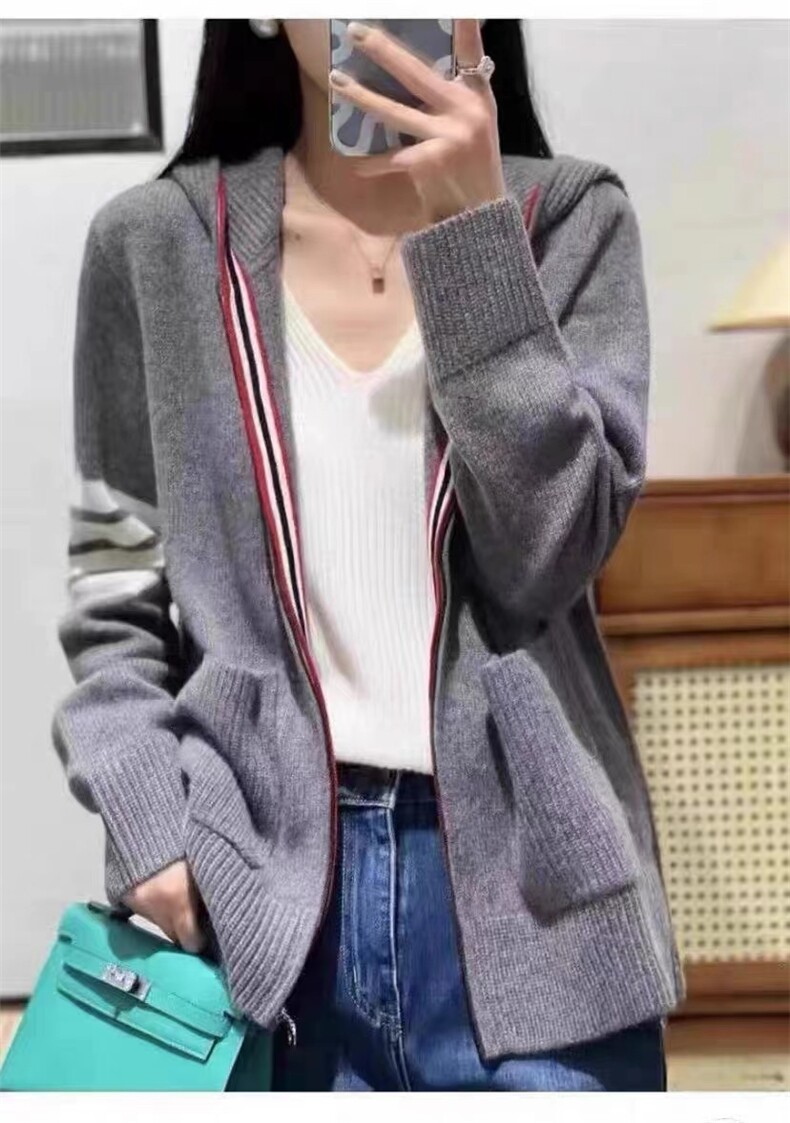 2024秋款连帽女装毛衣时尚百搭显瘦修身长袖外套,女装羊毛衫,千御纺羊绒