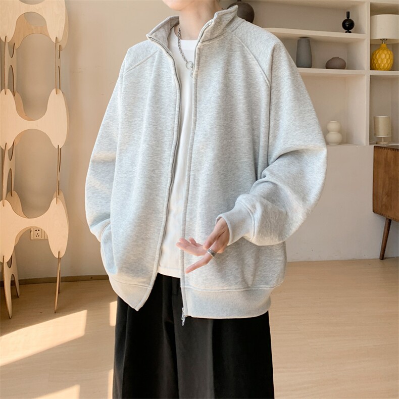 内景秋冬港风休闲立领开衫卫衣男潮流宽松外套WY00742/P45加绒P50，女装短外套，电商B316