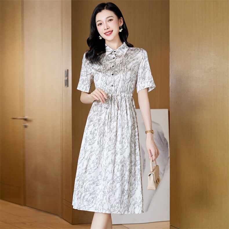 衬衫连衣裙2025夏季新款女装收腰显瘦小碎花中长款裙子气质a字裙,女装连衣裙,阿舍尔精品