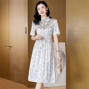 衬衫连衣裙2025夏季新款女装收腰显瘦小碎花中长款裙子气质a字裙图片