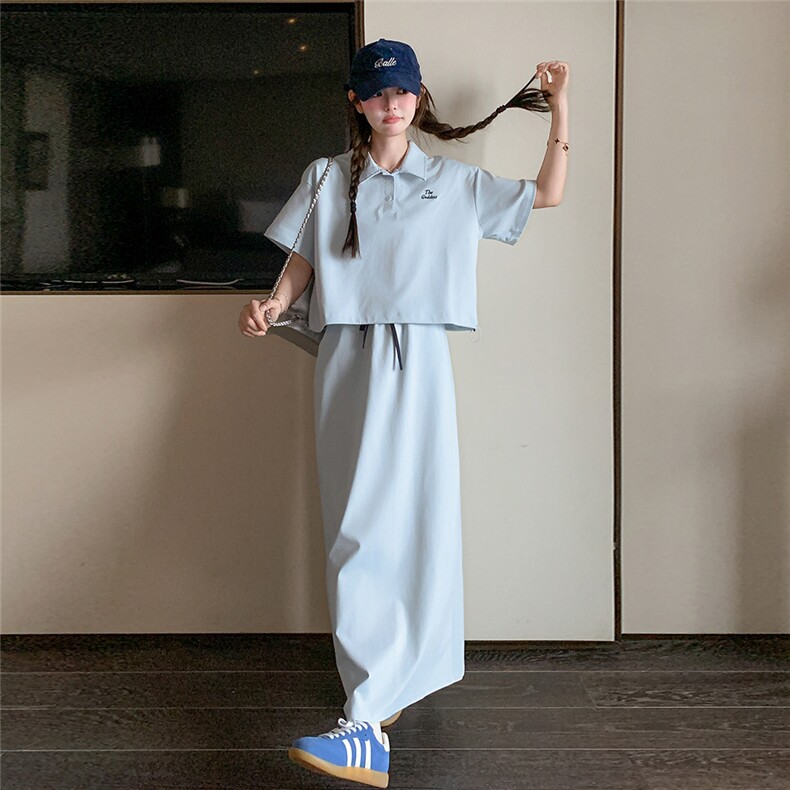 现货浅蓝色polo上衣+半身裙两件套2C206-L285-P135-K188,女装套装/套裙,2C206