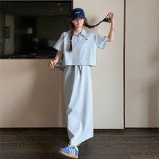现货浅蓝色polo上衣+半身裙两件套2C206-L285-P135-K188，女装套装/套裙，2C206
