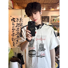 夏季美式高街重磅纯棉三条杠织带撞色男女短袖T恤ZD358-特P30，男装T恤，电商A486