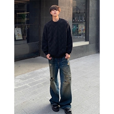 韩版潮牌情侣街头圆领长袖针织衫慵懒风休闲款毛衣HY616P55，男装针织衫/毛衣，电商A102B