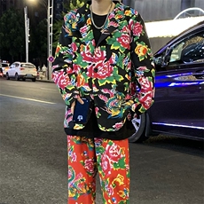 XF01男士港风文艺休闲大码西服套装西装东北大花民族风特色风，男装西服套装，星座115A(原星座507）