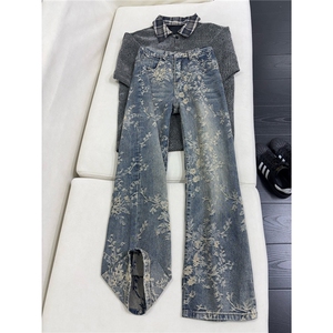 B221美式ins高街宽松提花微喇牛仔裤LK25582-特P45控78图片