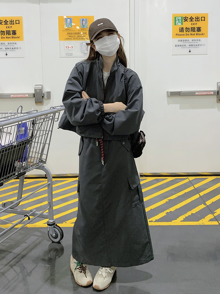 慵懒风休闲运动风套装女2025春秋季新款显瘦夹克工装半身裙两件套,女装套装/套裙,C位