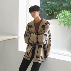 2025秋格子开衫针织衫V领毛衣MY82203P60，男装针织衫/毛衣，星座1108