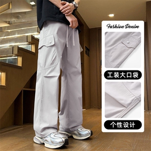 春夏日系纯色多口袋工装裤男潮流宽松直筒美式休闲裤子Z2521-P40图片