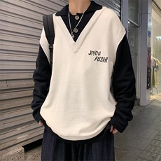 秋冬季假两件毛衣男背心马甲2022日系针织衫设计感上衣M137-P45，男装针织衫/毛衣，星座512-2