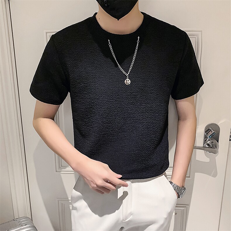 白色2023精神小伙修身男士圆领短袖T恤打底衫潮6664-P45控68,男装T恤,电商A108