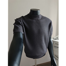 盗图假模老钱风半高领坑条纹针织打底衫内搭短袖96028/P47，男装针织衫/毛衣，电商A243