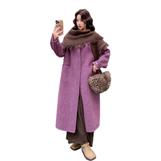 现货2025秋冬新款双面羊毛大衣女中长款韩系宽松带围巾羊毛呢外套，女装双面呢大衣，琦鑫阁（原依鑫阁）