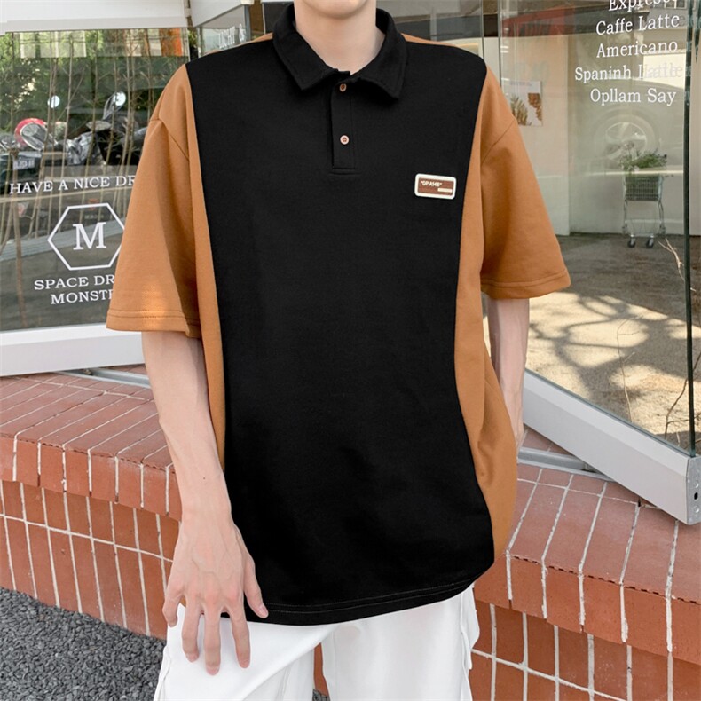 夏季短袖T恤男女拼接撞色POLO领宽松潮牌百搭青少年POLO260-P33，男装Polo衫，星座308B-1