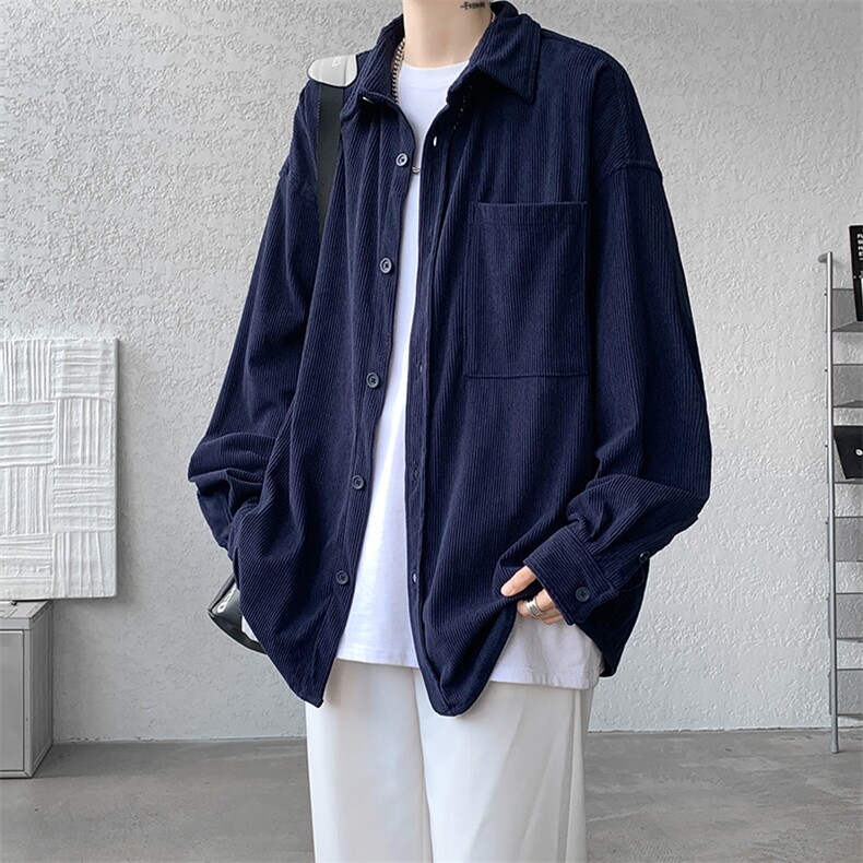 8XL-M灯芯绒衬衫特大码复古秋冬翻领长袖上衣纯色外套CS9001/P58,男装衬衫,电商B238