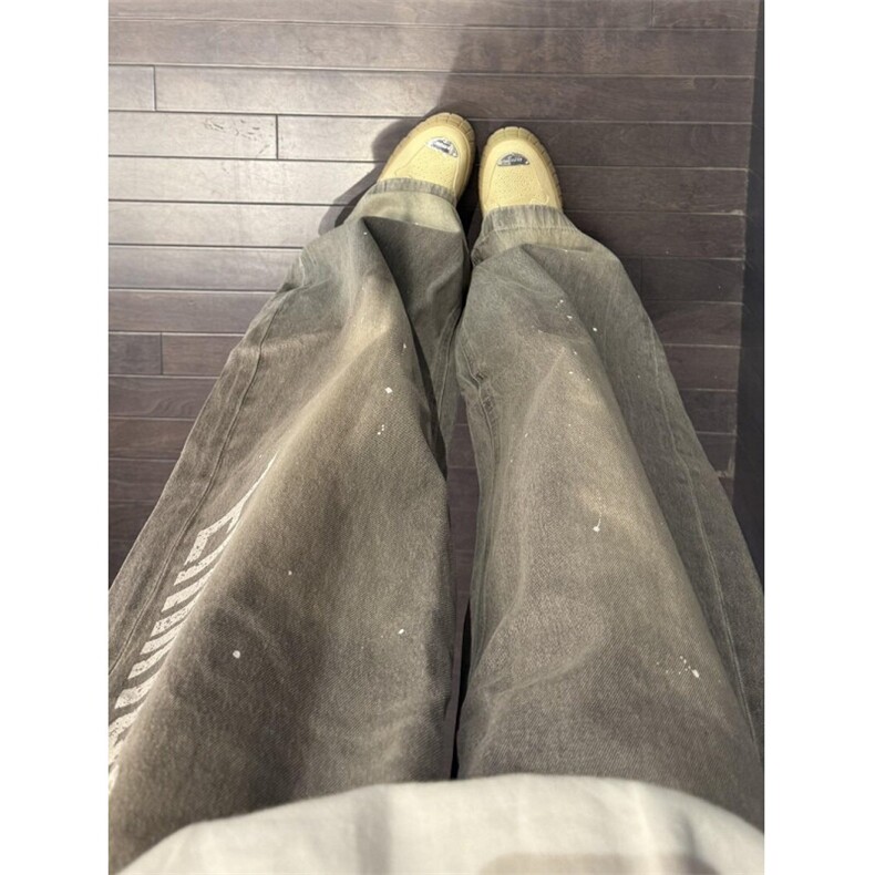 美式复古水洗泼墨弯刀牛仔裤男女秋季宽松休闲阔腿裤子LC5911-P55,男装牛仔裤,星座1008